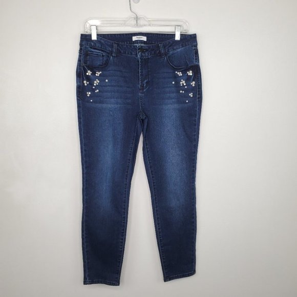 Kensie Denim - Kensie Jeans Medium Wash Embellished Whiskering Fading Skinny Jeans, Size 10/30